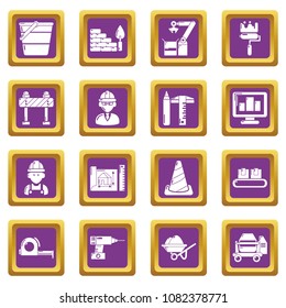 Building process icons set vector purple square isolated on white background 
