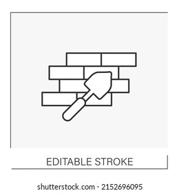  Building process line icon. Building walls with bricks. Construction industry concept. Isolated vector illustration. Editable stroke