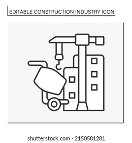  Building process line icon.Hoisting crane and concrete production. Construction industry concept. Isolated vector illustration. Editable stroke