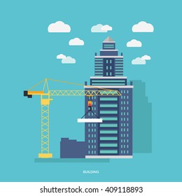 Building process. Success engineer. Building process flow, construction process, engineering technology, construction building, business building, work process vector illustration