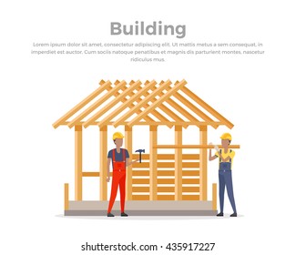 Building process. Success engineer. Flow construction process, engineering technology, construction building business, work process vector illustration