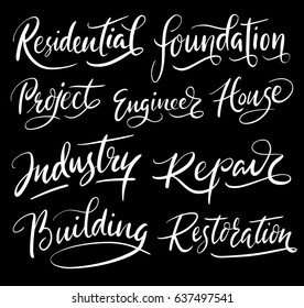 Building project hand written typography. Good use for logotype, symbol, cover label, product, brand, poster title or any graphic design you want. Easy to use or change color 