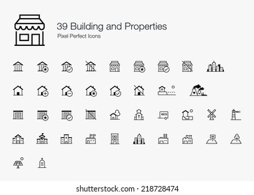 Building and Properties Pixel Perfect Icons (line style)