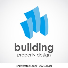Building property 3d blue abstract vector logo design template real estate business icon landmark company or corporate identity symbol concept