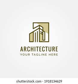 Plantilla del logotipo de la construcción y de la propiedad con el icono de línea creativa. Diseño arquitectónico inmobiliario minimalista ilustración para agencia y empresa.