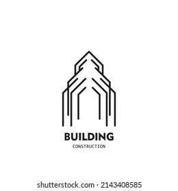 Building and property logo template with creative lineart icon. Real estate architeture design minimalist illustration for agency and company