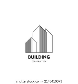 Building and property logo template with creative lineart icon. Real estate architeture design minimalist illustration for agency and company