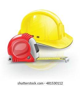 Building protective helmet measuring instrument length line vector
