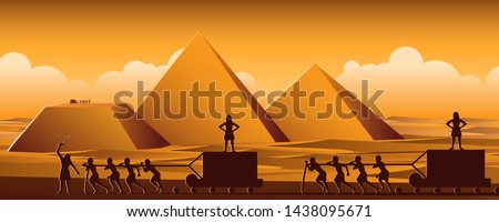 Building Pyramid in Egypt in ancient time use men to be slave the whole day,cartoon version,vector ilustration
