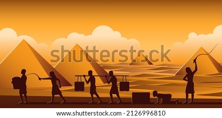 Building Pyramid in Egypt in ancient time use men to be slave the whole day,cartoon version,vector illustration