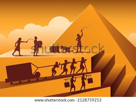 Building Pyramid in Egypt in ancient time use men to be slave the whole day with cartoon version,vector illustration