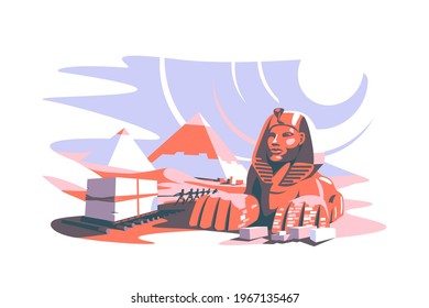 Building pyramid in egypt vector illustration. Slave people in ancient time flat style. Famous touristic attractions and desert panorama concept. Isolated on white background