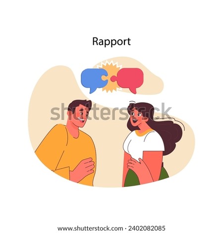 Building rapport in neuro-linguistic programming. Engaging in meaningful communication. Establishing connection and trust through dialogue. Harmonious interaction between individuals. Flat vector