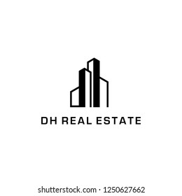 Building Real Estate Apartment House Home with Initial Letter DH HD Logo Design Inspiration