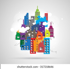 Building and real estate city illustration. Abstract background for business presentation, sale, rent