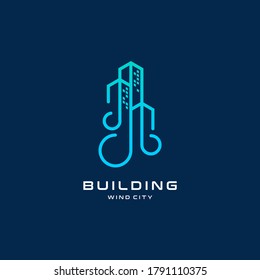 building real estate combination with wind line art style icon logo design vector