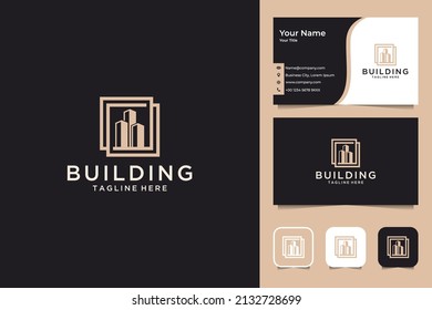 building real estate with frame logo design and business card