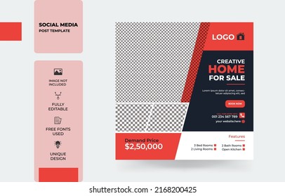 Building Real estate home sale social media post. Modern home for sale banner. Real estate business promotion template. Housing buy and sell social media banner. Housing business template.luxury home