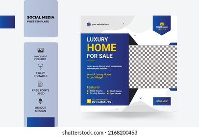 Building Real estate home sale social media post. Modern home for sale banner. Real estate business promotion template. Housing buy and sell social media banner. Housing business template.luxury home