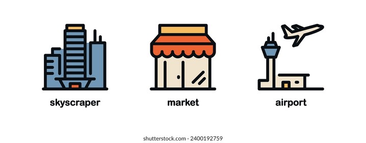 Building, real estate, house, city, downtown, urban architecture building flat design style minimal vector illustration.