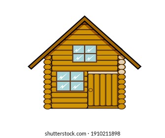 Icono inmobiliario Vector hermosa ilustración de casa de madera estilo de dibujos animados con fondo blanco