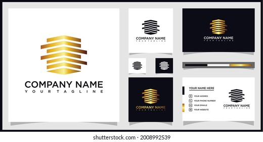 Building real estate logo design and business card Premium Vector