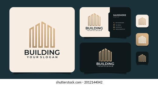 Building real estate logo design luxury creative simple with geometric shape and business card. Logo can be used for icon, brand, identity, investment, symbol, elements, and apartment