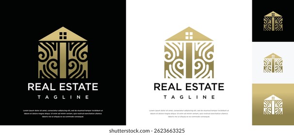  Construindo design de logotipo imobiliário . ícone de logotipo da casa de construção feito com linhas