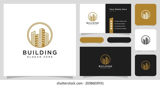 building real estate logo vector design and business card