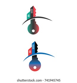 building / real estate logo vector icon, key vector icon conception with building icon 