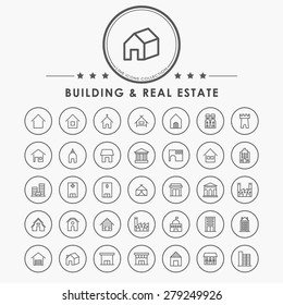 building and real estate minimal line icons with circle button