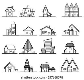 building and real estate minimal line icons with circle button