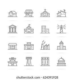 Building And Real Estate Vector Line Icons, Minimal Pictogram Design, Editable Stroke For Any Resolution