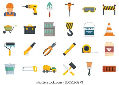 Building reconstruction icons set. Flat set of building reconstruction vector icons isolated on white background