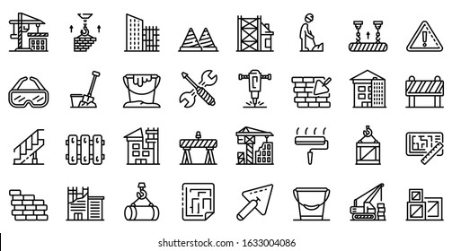 Building reconstruction icons set. Outline set of building reconstruction vector icons for web design isolated on white background