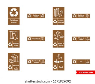 Building recycling signs icon set of color types. Isolated vector sign symbols. Icon pack.