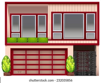 A building with red frames on a white background 
