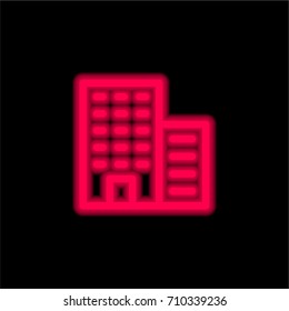 Building red glowing neon ui ux icon. Glowing sign logo vector