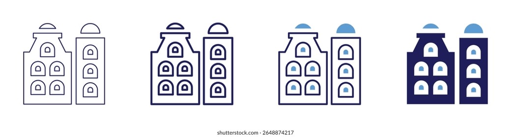 Ícone de reforço de construção em 4 estilos diferentes. Linha Fina, Linha, Linha Negrito, Duotônico. Estilo duotônico. Traçado editável.