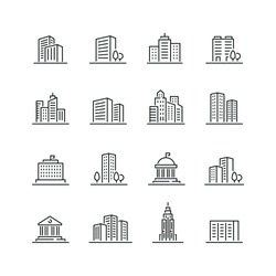 Building Related Icons: Thin Vector Icon Set, Black And White Kit