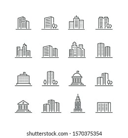 Building related icons: thin vector icon set, black and white kit
