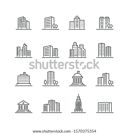 Building related icons: thin vector icon set, black and white kit