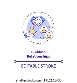 Building relationships concept icon. Handshake for work deal. Job cooperation. Business networking idea thin line illustration. Vector isolated outline RGB color drawing. Editable stroke