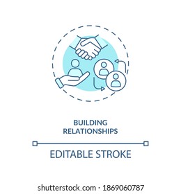Building relationships turquoise concept icon. Handshake for work deal. Job cooperation. Business networking idea thin line illustration. Vector isolated outline RGB color drawing. Editable stroke