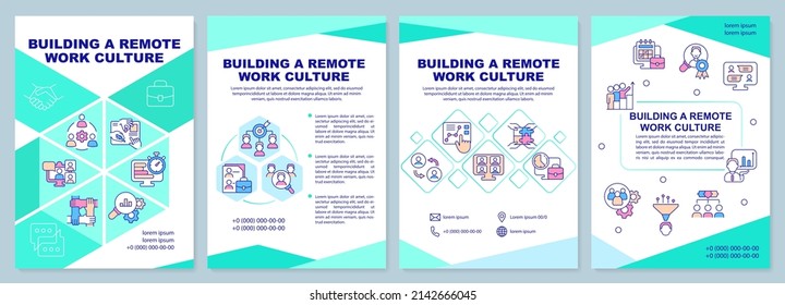 Building Remote Work Culture Mint Brochure Template. Online Office. Leaflet Design With Linear Icons. 4 Vector Layouts For Presentation, Annual Reports. Arial-Black, Myriad Pro-Regular Fonts Used