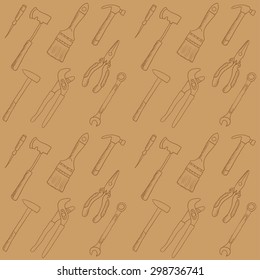 Building and renovation instruments - sketch style tools vector pattern
