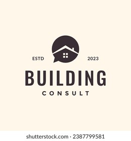 building repair consulting roof chimney house simple circle shape logo design vector icon illustration