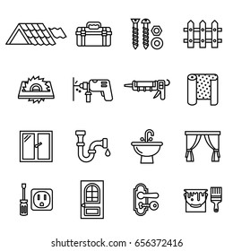  Building, Repair And Home Renovation Icons Set. Line Style Stock Vector.