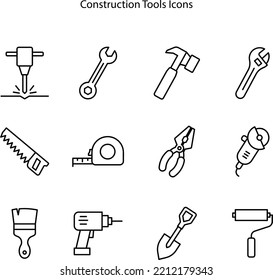 Building and repair tools icons, construction tools kit. Home remodeling, carpentry and masonry building tools, electric drill, screwdriver and saw.
