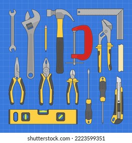 Building and repair tools kit vector illustration set.